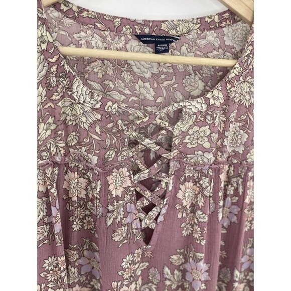 American Eagle Floral Mixed Print Boho Peasant Flowy Blouse Sz S Hippie, Relaxed - Picture 7 of 12